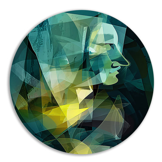 Abstracte digitale kunst van gezicht en vormen aluminium muurcirkel