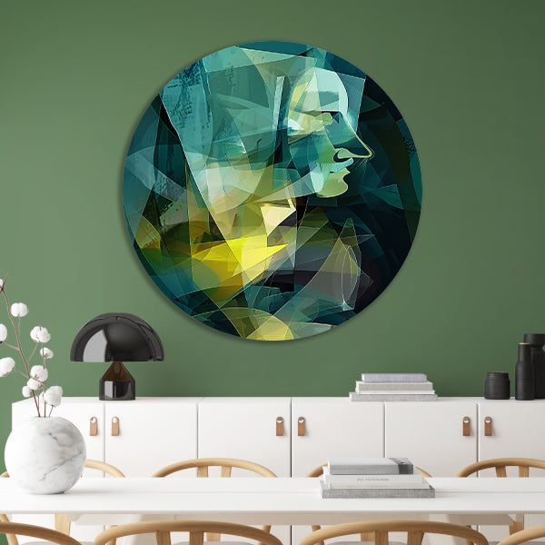 Abstracte digitale kunst van gezicht en vormen aluminium muurcirkel