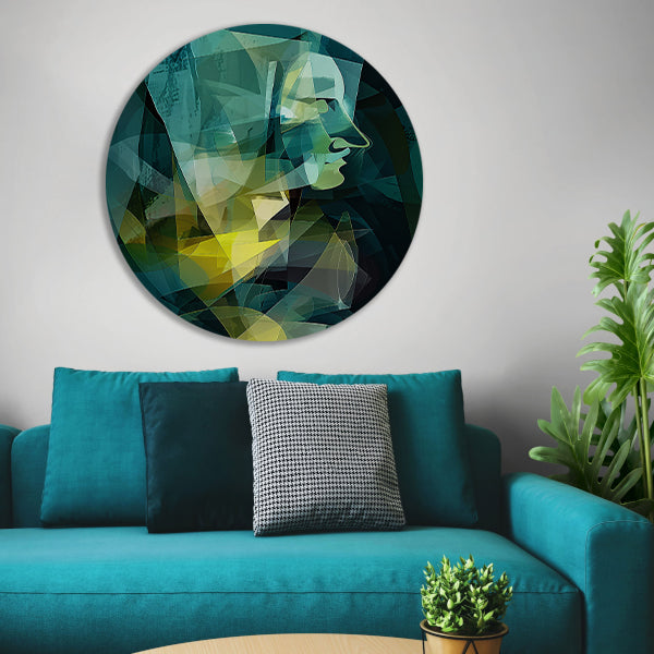 Abstracte digitale kunst van gezicht en vormen aluminium muurcirkel