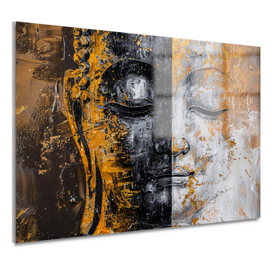 Abstracte Visie op Boeddha met Gouden en Zwarte Tinten acrylglas