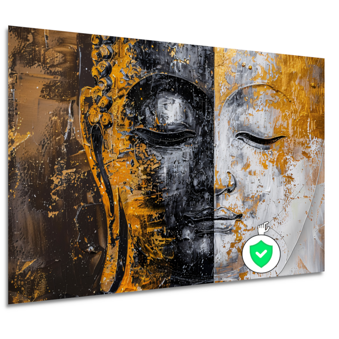 Abstracte Visie op Boeddha met Gouden en Zwarte Tinten poster