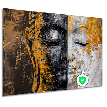 Abstracte Visie op Boeddha met Gouden en Zwarte Tinten poster
