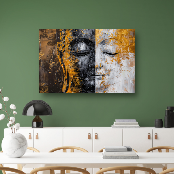 Abstracte Visie op Boeddha met Gouden en Zwarte Tinten poster