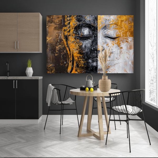 Abstracte Visie op Boeddha met Gouden en Zwarte Tinten poster