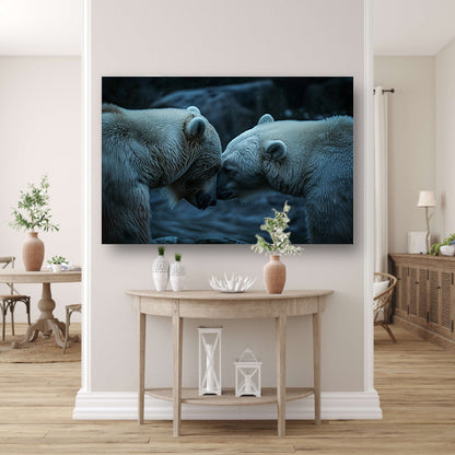 Twee beren in regenachtige omgeving poster