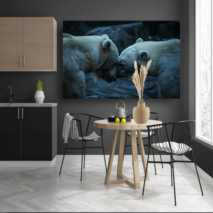 Twee beren in regenachtige omgeving poster