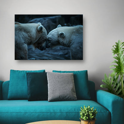 Twee beren in regenachtige omgeving poster