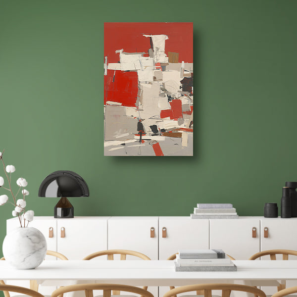 Abstract schilderij met rode en witte vlakken acrylglas