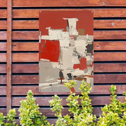Abstract schilderij met rode en witte vlakken tuinposter