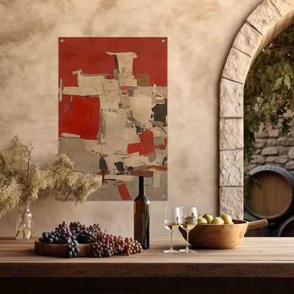 Abstract schilderij met rode en witte vlakken tuinposter