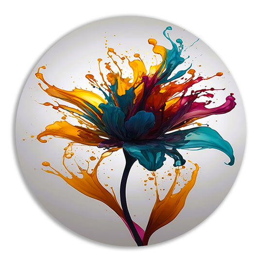 Explosie van Kleurrijke Abstracte Bloem aluminium muurcirkel
