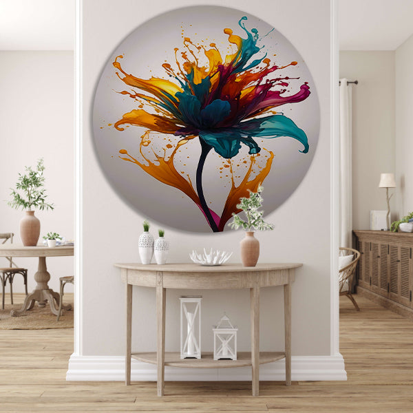 Explosie van Kleurrijke Abstracte Bloem aluminium muurcirkel
