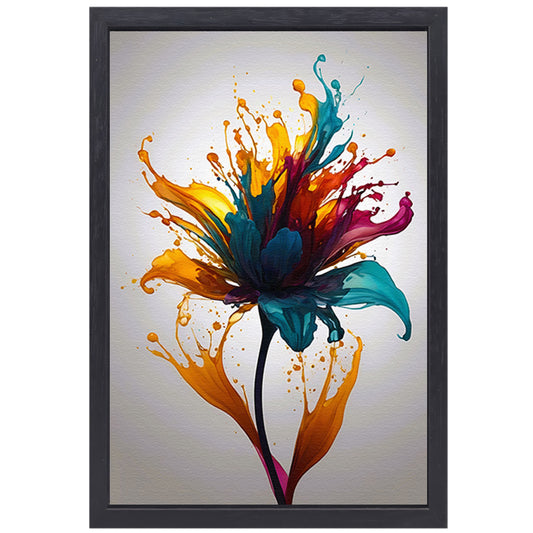 Explosie van Kleurrijke Abstracte Bloem canvas met baklijst