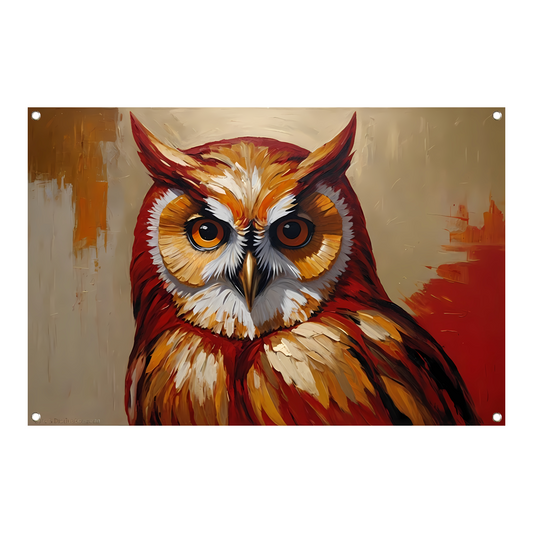 Impressionistische Uil in Goud en Roodtinten tuinposter