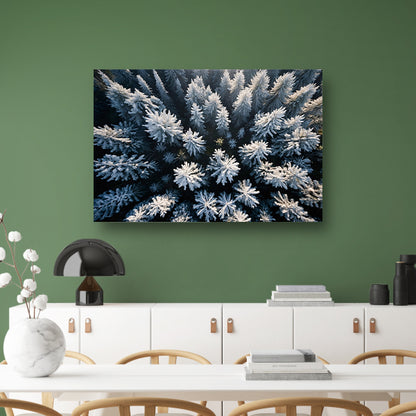 Besneeuwde bomen in winterse boslandschap poster