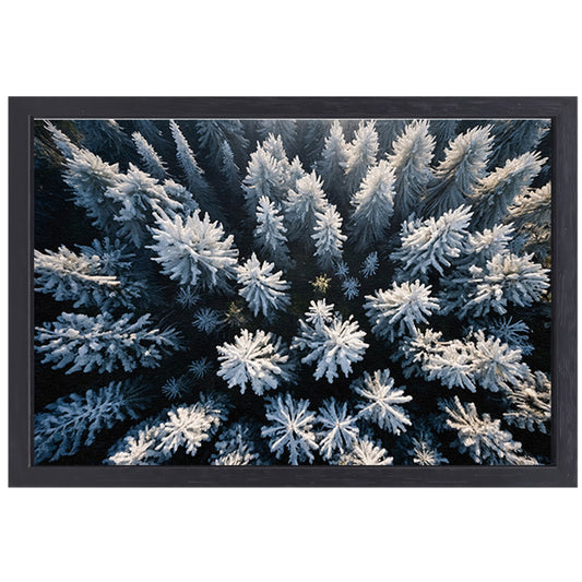 Besneeuwde bomen in winterse boslandschap canvas met baklijst