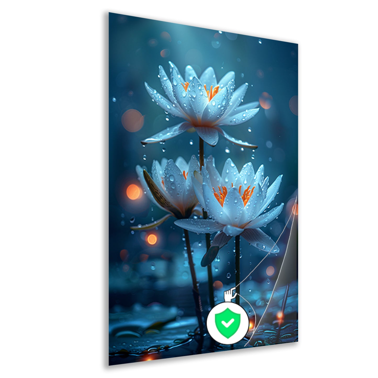 Drie Witte Waterlelies in de Regen poster