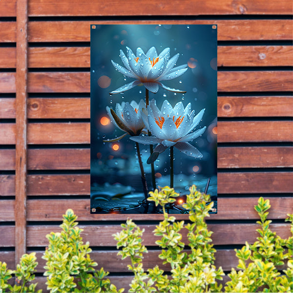 Drie Witte Waterlelies in de Regen tuinposter