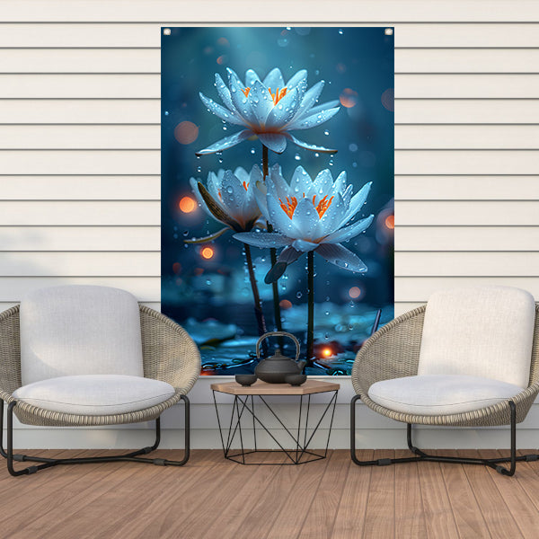 Drie Witte Waterlelies in de Regen tuinposter