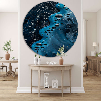 Abstracte blauwe en zwarte patronen kunstwerk aluminium muurcirkel