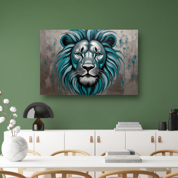 Turkoois en Zilver Abstracte Leeuw canvas met baklijst
