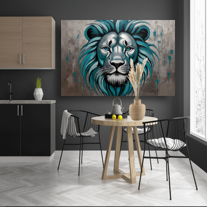 Turkoois en Zilver Abstracte Leeuw canvas met baklijst
