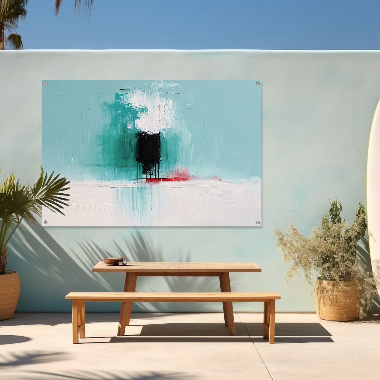 Abstract expressief schilderij met levendige kleuren tuinposter