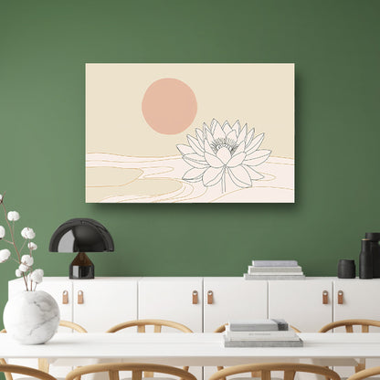 Minimalistische lotus bij zonsopgang tekening canvas