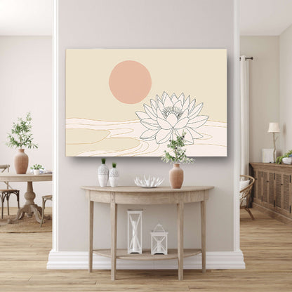 Minimalistische lotus bij zonsopgang tekening poster