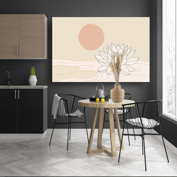 Minimalistische lotus bij zonsopgang tekening poster