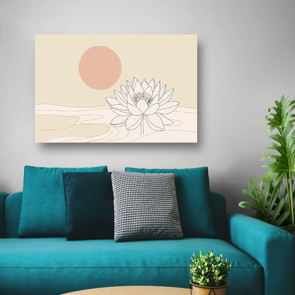 Minimalistische lotus bij zonsopgang tekening canvas