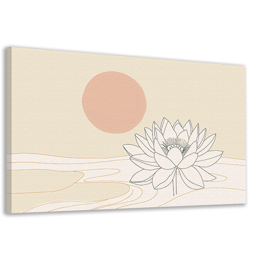 Minimalistische lotus bij zonsopgang tekening canvas