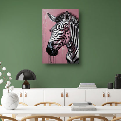 Dynamische zebra op roze met zilveren druppels Acrylglas
