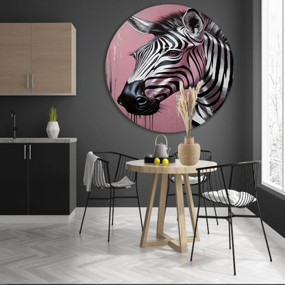 Dynamische zebra op roze met zilveren druppels forex muurcirkel