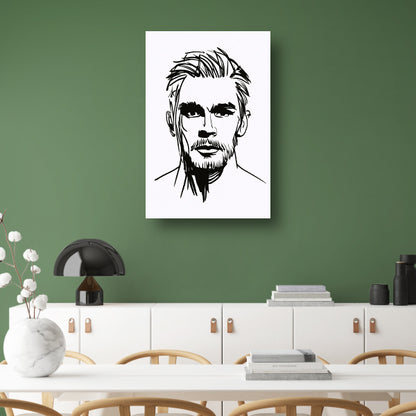Zwart-wit lijnportret van een man met baard acrylglas