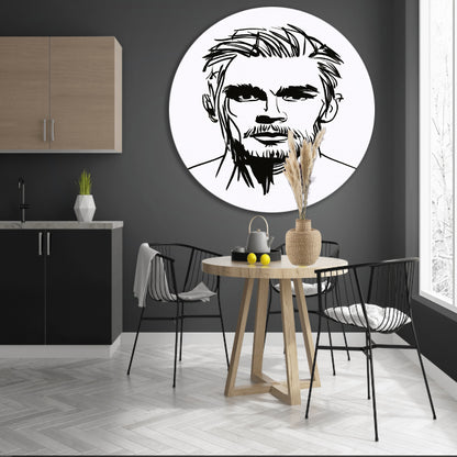 Zwart-wit lijnportret van een man met baard forex muurcirkel