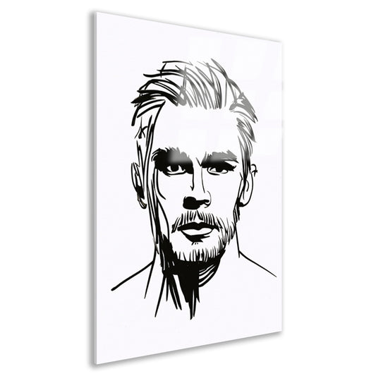 Zwart-wit lijnportret van een man met baard acrylglas