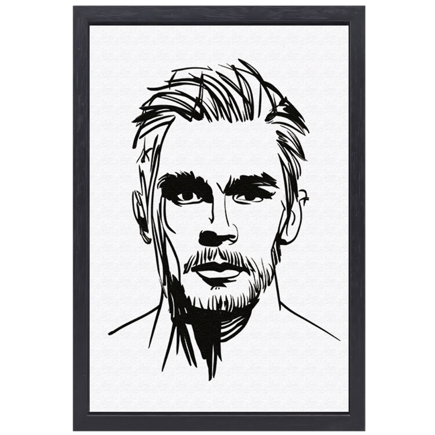 Zwart-wit lijnportret van een man met baard canvas met baklijst