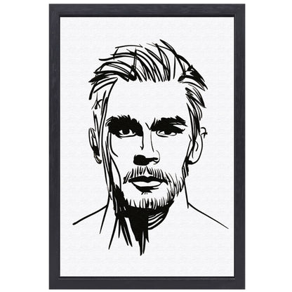 Zwart-wit lijnportret van een man met baard canvas met baklijst