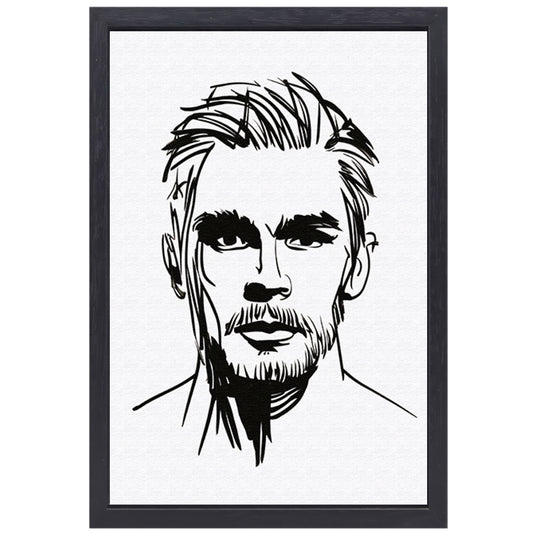 Zwart-wit lijnportret van een man met baard canvas met baklijst