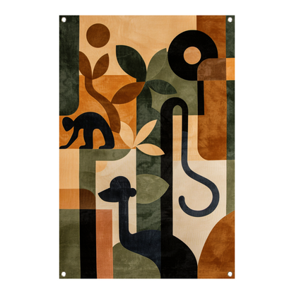 Stilistische Dieren en Planten in Abstract Ontwerp tuinposter