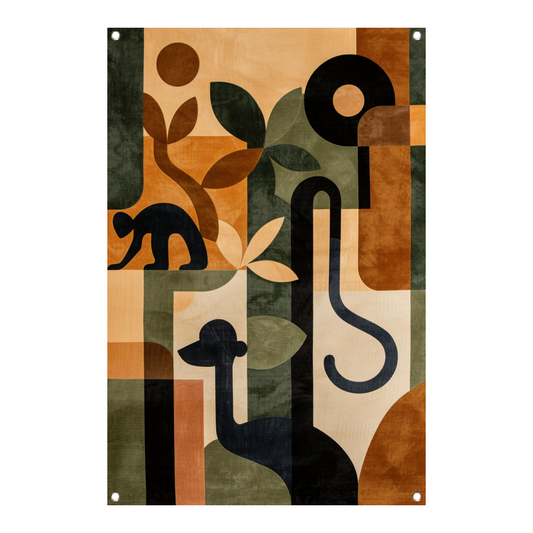 Stilistische Dieren en Planten in Abstract Ontwerp tuinposter