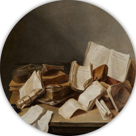 Stilleven met boeken en een viool - Jan Davidsz. de Heem aluminium muurcirkel