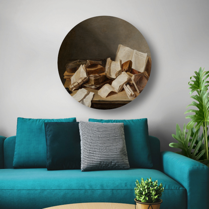Stilleven met boeken en een viool - Jan Davidsz. de Heem aluminium muurcirkel