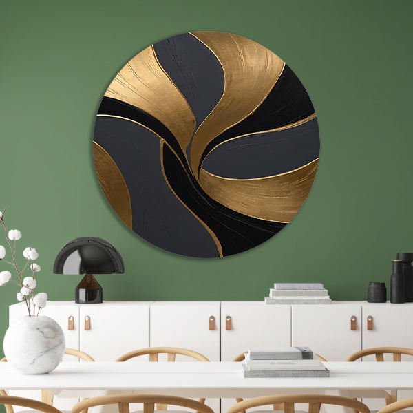 Dynamische Abstractie van Goud en Zwart aluminium muurcirkel