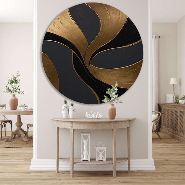 Dynamische Abstractie van Goud en Zwart aluminium muurcirkel