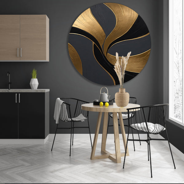Dynamische Abstractie van Goud en Zwart aluminium muurcirkel