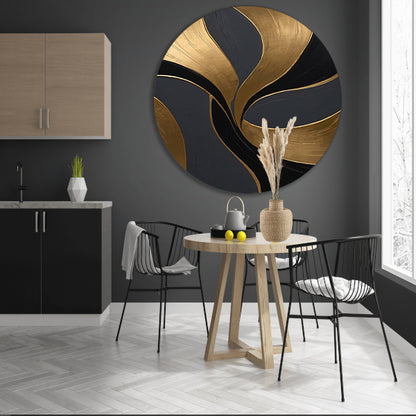Dynamische Abstractie van Goud en Zwart aluminium muurcirkel