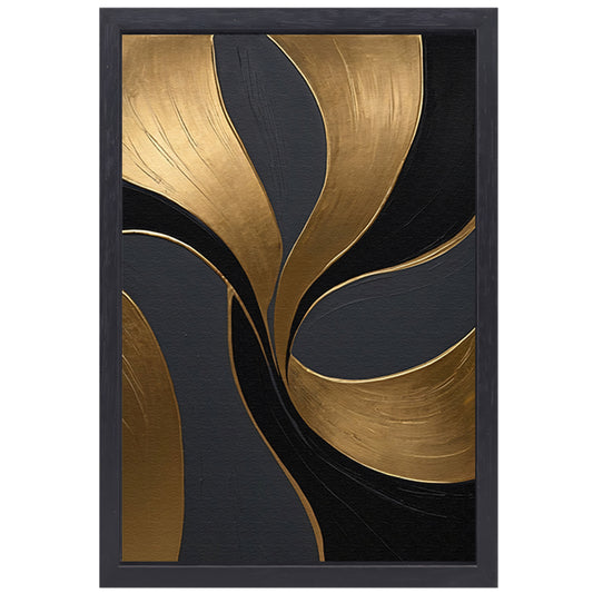 Dynamische Abstractie van Goud en Zwart canvas met baklijst