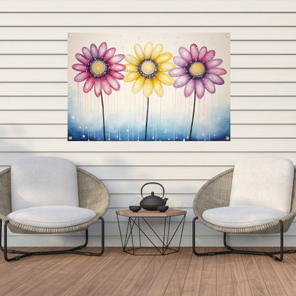 Blauwe bloemen op witte achtergrond tuinposter